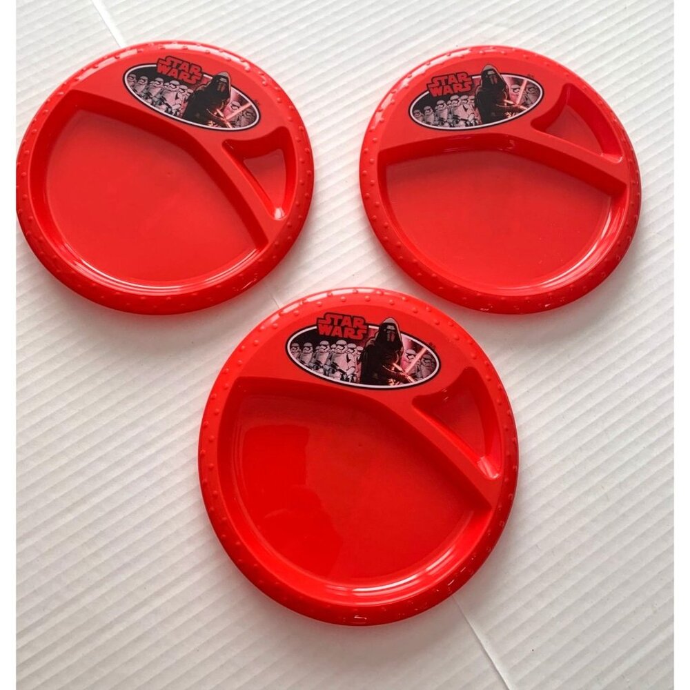 New Red Star Wars Divided Plates Lot of 3 Red BPA Free Kids